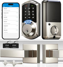 Load image into Gallery viewer, Veise Fingerprint Smart Locks for Front Door with 2 Lever Handle Set, App Control, Keyless Entry, Electronic Digital Keypad Deadbolt, Auto Lock, Waterproof, Easy to Install, Satin Nickel
