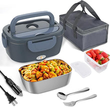 Load image into Gallery viewer, Electric Lunch Box Food Heater for Adults, 80W/1.5L Heated Lunch Box for Men Work Car Truck, Portable Food Warmer Lunch Box Upgraded with Fork&amp;Spoon and Insulated Carry Bag, 12V/24V/110V
