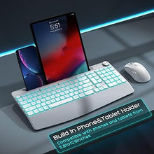 Load image into Gallery viewer, Wireless Keyboard and Mouse Backlits - Full-Sized Ergonomic Lighted Keyboard with Wrist Rest, Phone Holder,2.4GHz Rechargeable Silent Keyboard Mouse Combo for Computer, Laptop, PC, Mac -White
