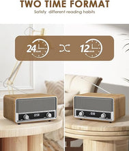 Load image into Gallery viewer, AM FM Radio Plug in Wall Clock Radio for Bedroom Digital Radio with LCD Display/40 Presets Retro Bluetooth Speaker Radio for Office FM Radio with Best Reception for Great Gift Wood
