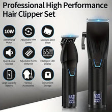 Load image into Gallery viewer, Professional Hair Clippers for Men Electric Beard Trimmer Cordless Barber Clippers for Hair Cutting with T-Blade Edgers Rechargeable Hair Clipper and Trimmer Kit with LED Mens Christmas Gifts (Black)
