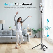 Load image into Gallery viewer, 51&quot; Selfie Stick Tripod, Extendable Cell Phone Stand with Remote, Aluminum Alloy Smartphone Travel Tripod Phone Stand for iPhone 15/14/13/12 Pro Max, Samsung, Huawei, GoPro
