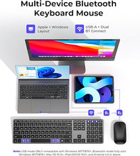 Load image into Gallery viewer, Wireless Bluetooth Keyboard and Mouse Combo (USB + Dual BT), seenda Multi-Device Rechargeable Slim Keyboard and Mouse, Compatible for Win 7/8/10, MacBook Pro/Air, iPad, Tablet - Black Gray
