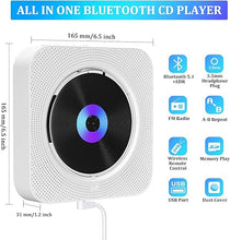 Load image into Gallery viewer, Portable CD Player with Bluetooth Wall Mountable CD Music Player Home Audio Boombox with Remote Control FM Radio Built-in HiFi Speakers MP3 Headphone Jack AUX Input Output
