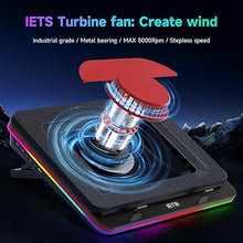 Load image into Gallery viewer, IETS Supercharged Laptop Cooling pad with Continuously Variable Speed turbofan,Seal Foam for Rapid Cooling 13-19inch Gaming Laptop,Air Filtration,RGB and USB Hub,Powerful Laptop Cooler
