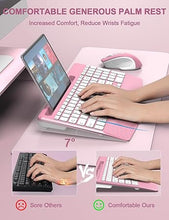 Load image into Gallery viewer, Wireless Keyboard and Mouse Combo, Ergonomic Keyboard with Wrist Rest, Phone Holder, Sleep Mode, 2.4G Lag-Free Rechargeable Compact Silent Cordless Keyboard Mouse for Windows, Mac, Laptop, PC (Pink)
