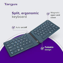 Load image into Gallery viewer, Targus Ergonomic Foldable Bluetooth Keyboard, Split Travel Keyboard Wireless, Rechargeable Portable Wireless Keyboard for Android iPhone Microsoft &amp; Apple Tablets, Blue (PKF00302US),Black
