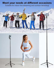 Load image into Gallery viewer, 72inch Tripod for iPhone, Selfie Stick Tripod with Remote, Phone Stand, iPhone Tripod, Foldable Cell Phone Holder, Travel Tripod Compatible for iPhone 14/13/12/11, Android
