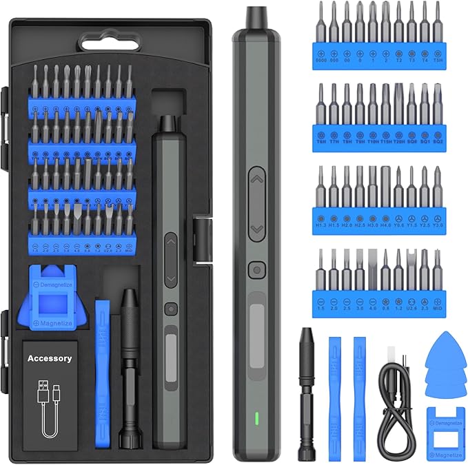 50-in-1 Electric Precision Screwdriver Set - Mini Cordless Repair Tool for Eyeglasses, Laptops, Console - 5 Torque Settings, Magnetic Case, Torx & Phillips Bits (Blue)