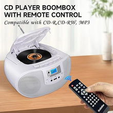 Load image into Gallery viewer, Gelielim CD Player Boombox, FM Radio with Bluetooth, Remote Control, Portable CD Players for Home with Headphone, Mic Jack, Disco Light Support CD-R/RW/MP3, USB, Presents for Elder
