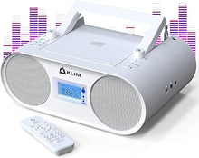 Load image into Gallery viewer, KLIM Boombox B4 CD Player Portable Audio System - New - AM/FM Radio with CD Player MP3 Bluetooth AUX USB - Wired &amp; Wireless Mode Rechargeable Battery - Remote Control Autosleep Digital EQ White
