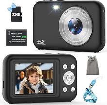 Load image into Gallery viewer, Digital Camera, Kids Camera with 32GB Card, FHD 1080P 44MP Vlogging Camera, 16X Zoom Point and Shoot Digital Camera Compact Portable Rechargeable Cameras for Teens Boys Girls Seniors Students (Black)
