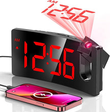 Load image into Gallery viewer, GOLOZA Projection Alarm Clock, Digital Clock with Modern Curved Design 180° Rotatable Projector, 3-Level Brightness Dimmer, Clear Red LED Display, Progressive Volume, 9mins Snooze,12/24H, for Bedroom
