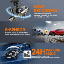 Load image into Gallery viewer, 360 Dash Cam Front and Rear Inside, 4 Channel Dash Camera for Cars FHD 1080Px4, Built-in Wi-Fi, 3.16” IPS Screen, WDR Night Vision, Included 64GB Card, 24H Parking Mode
