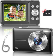 Load image into Gallery viewer, Digital Camera, 2024 Upgraded FHD 1080P Digital Camera with Strap 32GB SD Card 16X Digital Zoom Compact Point and Shoot Camera for Kids Portable Cameras Small Camera for Teens Boys Girls Seniors
