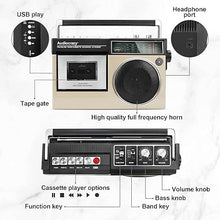 Load image into Gallery viewer, Retro Boombox Cassette Player AM FM SW Radio, Cassette Recorder with Built-in Microphone, Wireless Streaming, USB Port, Headphone Jack,AC or Battery Powered (Gold)
