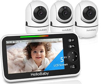 Load image into Gallery viewer, HelloBaby HB6550 5&quot; Baby Monitor 3 Cameras, 26-Hour Battery, Pan-Tilt-Zoom,1000ft Range Video Audio Baby Monitor No WiFi, ECO, Night Vision, 2-Way Talk, 8 Lullabies and Temperature, Ideal Gifts
