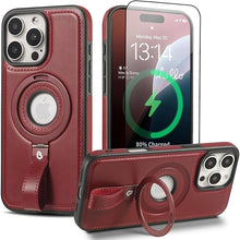 Load image into Gallery viewer, Capture Grip Loop Magnetic Stand for iPhone 16 Pro Max Case with Screen Protector, Protective iPhone 16 Pro Max Case Leather,Compatible with MagSafe,Built-in Kickstand,for Men Women, Burgundy
