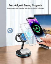 Load image into Gallery viewer, 3 in 1 Charging Station for Apple Devices 18W Fast Mag-Safe Charger Stand Magnetic Wireless Charger Station for iPhone16 15 14 13 12 Pro/Pro Max/Plus/Mini AirPods 2/3/Pro iWatch Ultra/8/7/SE/6/5/4/3/2

