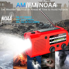 Load image into Gallery viewer, Hand Crank Radio,Emergency Radio, NOAA/AM/FM Weather Radio, Solar Radio, 5000MAH Rechargeable Battery Powered with USB Charging (red)
