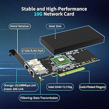 Load image into Gallery viewer, 10Gb Dual LAN Base-T PCI-e Network Card, Intel X540 Controller, NICGIGA 10Gbps Ethernet Adapter, 2 * 10Gbe RJ45 Port, 10G NIC Card, Support Windows/Windows Server/Linux/Vmware/ESX
