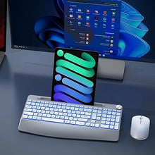 Load image into Gallery viewer, JOYACCESS Wirless Keyboard and Mouse, Ergonomic Wireless Backlit Keybaord with Phone Holder,Rechargeable Wireless Keyboard Mouse Combo with Light Up Keys for for Laptop, PC, Mac, Windows-Silver
