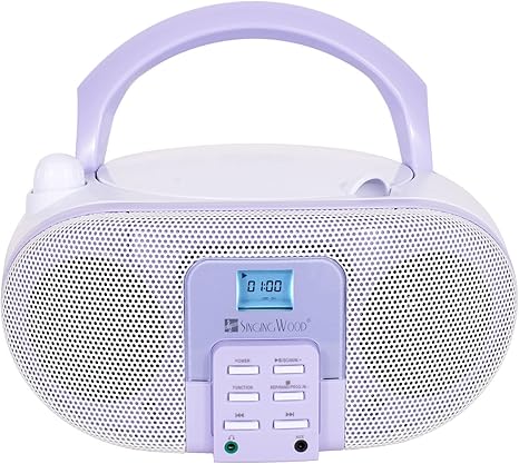 SingingWood GC01 Macarons Series Portable CD Player Boombox with AM FM Stereo Radio Kids CD Player LCD Display, Front Aux-in Port Headphone Jack, Supported AC or Battery Powered -Lavender