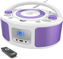 Load image into Gallery viewer, CD Radio Portable CD Player Boombox with Bluetooth,FM Radio,Remote Control,USB Input and 3.5mm AUX Headphone Jack,CD-R/CD-RW/MP3/WMA Playback,AC/Battery Powered(WTB-791Purple)
