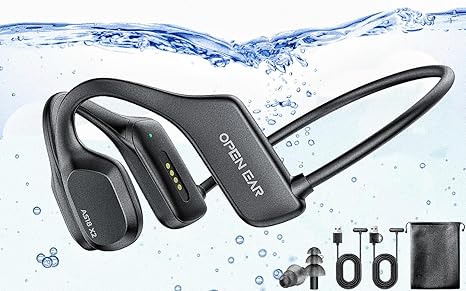 Bone Conduction Headphones Waterproof Swimming Headphones with Built-in MP3 Player 16G Memory, Bluetooth 5.3 Open Ear Headset for Underwater, Running, Cycling and More Activities (Open Black)