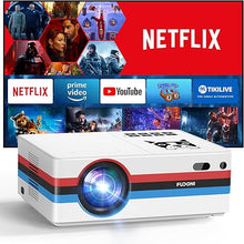 Load image into Gallery viewer, [Netflix Licensed &amp; Dolby Audio] Projector with WiFi 6 and Bluetooth 4K Support, FUDONI 800ANSI Native 1080P Outdoor Projector, Auto Keystone/Electric Focus, with Built-in Netflix/YouTube/PrimeVideo
