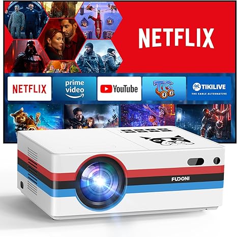 [Netflix Licensed & Dolby Audio] Projector with WiFi 6 and Bluetooth 4K Support, FUDONI 800ANSI Native 1080P Outdoor Projector, Auto Keystone/Electric Focus, with Built-in Netflix/YouTube/PrimeVideo