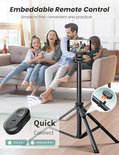 Load image into Gallery viewer, 71'' Phone Tripod &amp; Selfie Stick, Tripod for iPhone with Detachable Remote, Portable Phone Tripod Stand for Video Recording, Travel Tripod for Cell Phone, Compatible with Smartphones, DSLR
