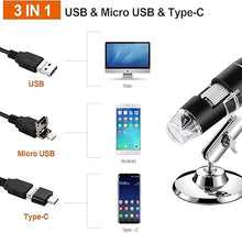 Load image into Gallery viewer, USB Digital Microscope 40X to 1000X, 8 LED Magnification Endoscope Camera with Carrying Case &amp; Metal Stand, Compatible for Android Windows 7 8 10 11 Linux Mac
