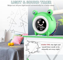 Load image into Gallery viewer, Kids Alarm Clock, Cute Frog Alarm Clock for Kids Bedroom, Toddlers Sleep Training Clock with Night Lights, Sound Machine, Indoor Temperature, Digital Wake Up Clock for Boy Girl Children Birthday Gifts
