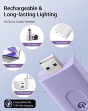 Load image into Gallery viewer, DEWENWILS USB Rechargeable Book Reading Light, LED Clip on Booklight Flexible Reading Lights in Bed, Car at Night, 4 Brightness Adjustable, Perfect for Bookworms, Kids (Purple)
