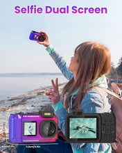 Load image into Gallery viewer, 8K 70MP Digital Camera with 64G Card, 33FT Underwater Camera Waterproof Rugged Dustproof Shockproof for Snorkeling Diving, Selfie Dual-Screen Point and Shoot Digital Camera(Gradient Purple)
