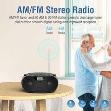 Load image into Gallery viewer, Portable Stereo CD Player Boombox with AM/FM Radio, Bluetooth, USB, AUX-in, Headphone Jack, CD-R/RW and MP3 CDs Compatible, Clear and Full Sound with Bass Boost, AC/Battery Operated – Black
