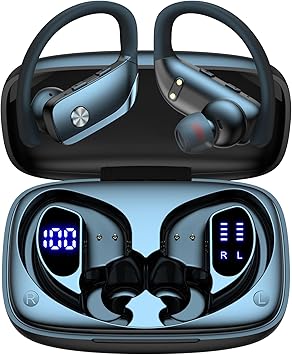 bmani Wireless Earbuds Bluetooth Headphones 48hrs Play Back Sport Earphones with LED Display Over-Ear Buds with Earhooks Built-in Mic Headset for Workout Black