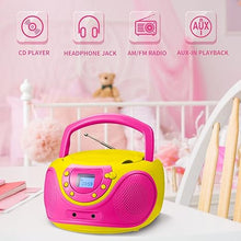 Load image into Gallery viewer, hPlay Gummy P16 Portable CD Player Boombox AM FM Digital Tuning Radio, Aux Line-in, Headphone Jack, Foldable Carrying Handle (Pink)
