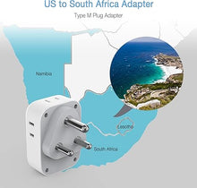 Load image into Gallery viewer, South Africa Plug Adapter 2 Pack, TESSAN Type M Travel Adaptor with 4 AC Outlets 3 USB Ports, US to South Africa Botswana Namibia Nepal Bhutan
