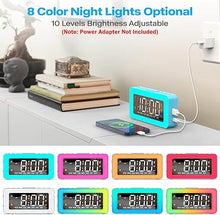 Load image into Gallery viewer, AFEXOA RGB Night Light Alarm Clock for Kids, Teenagers, Adults, Mirrored Clock with Dual Alarms, Snooze, LED Display, USB Charger, Small Dimmable Alarms for Bedtime
