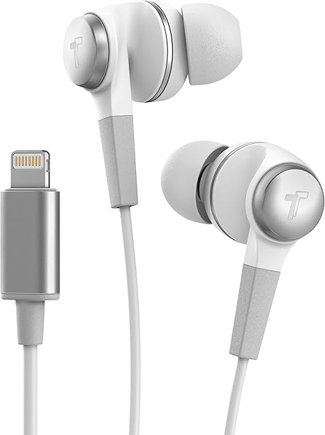 Thore iPhone Earphones (Apple MFi Certified) V120 in Ear Wired Lightning Earbuds (Sweat/Water Resistant) Headphones with Mic/Volume Remote for iPhone 12/13/14 Pro Max - White