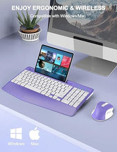 Load image into Gallery viewer, Wireless Keyboard and Mouse Combo, Ergonomic Keyboard with Wrist Rest, Phone Holder, Sleep Mode, 2.4G Lag-Free Rechargeable Compact Silent Cordless Keyboard Mouse for Windows, Mac, PC (Purple)
