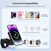 Load image into Gallery viewer, Wireless-Charger 3 in 1 Apple-Charging-Station-Cube Nightlight Lamp 15W Magnetic Charger Stand Foldable Charging Dock for iPhone 16/15/14/13/12/AirPods/Apple Watch(No Adapter)
