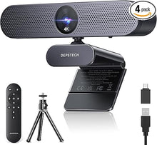 Load image into Gallery viewer, DEPSTECH Webcam 4K, Zoomable Webcam with Microphone and Remote, Equipped with Sony Sensor, 3X Digital Zoom, Noise-Canceling Mics, Auto-Focus Computer Camera for PC/Mac/Laptop/Zoom/Teams/OBS/Google
