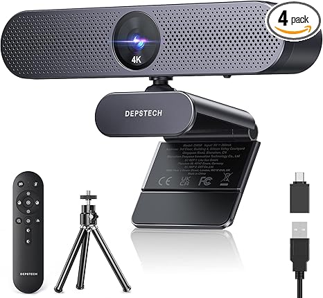 DEPSTECH Webcam 4K, Zoomable Webcam with Microphone and Remote, Equipped with Sony Sensor, 3X Digital Zoom, Noise-Canceling Mics, Auto-Focus Computer Camera for PC/Mac/Laptop/Zoom/Teams/OBS/Google