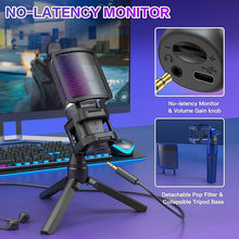 Load image into Gallery viewer, ZealSound Gaming USB Microphone for PC,RGB Condenser Computer Mic with Tripod Stand,Quick Mute,Gain Control for Gaming,Streaming,Podcasting,Recording,ASMR,Cardioid Mic Kit for Laptop/PS4/PS5/Phone
