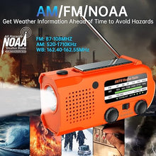 Load image into Gallery viewer, Hand Crank Radio,Emergency Radio, NOAA/AM/FM Weather Radio, Solar Radio, 5000MAH Rechargeable Battery Powered with USB Charging (Orange)
