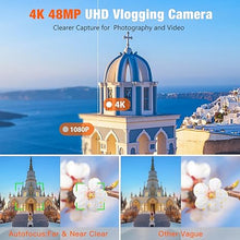 Load image into Gallery viewer, 4K Digital Camera with SD Card, 48MP Vlogging Camera with Viewfinder Flash Dial, Camera for Photography and Video Autofocus, Portable Travel Camera, 16X Zoom Anti-Shake Small Digital Camera
