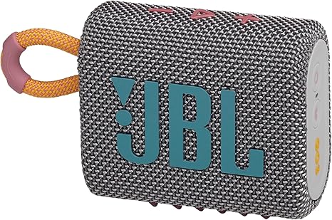 JBL Go 3 - Portable Mini Bluetooth Speaker, big audio and punchy bass, IP67 waterproof and dustproof, 5 hours of playtime, speaker for home, outdoor and travel (Grey)